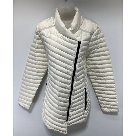 ATHLETA Women's Asymmetrical So Down Puffer Jacket in Ivory size XL with Pockets - Picture 1 of 8